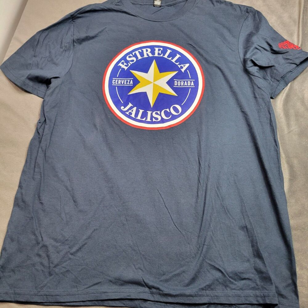 Estrella Jalisco Beer Logo Mens T-Shirt XL By District 100% Cotton Blue